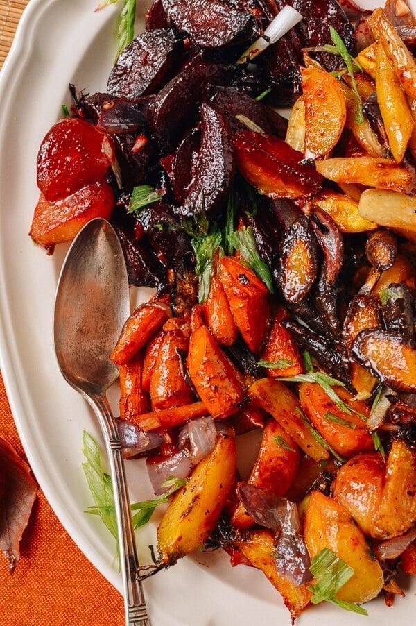 Roasted Root Vegetables with a Miso Glaze, by thewoksoflife.com
