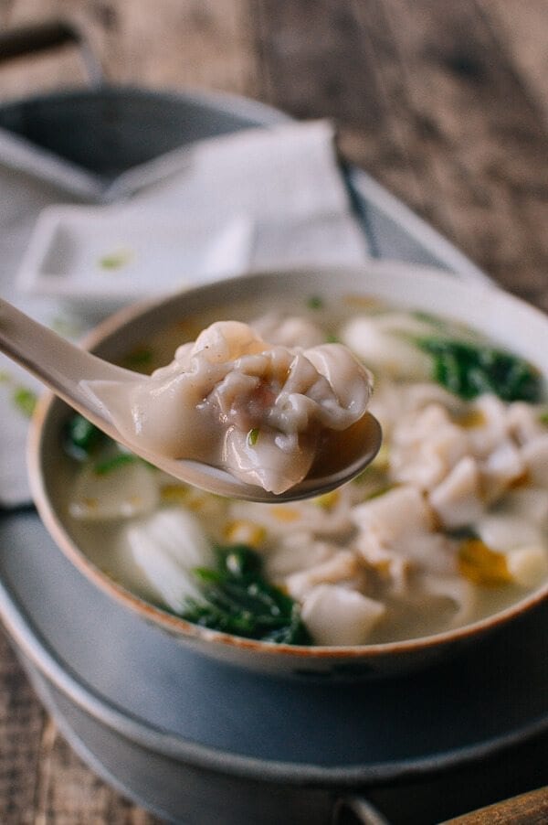 San Xian Wontons (Shrimp, Pork & Chicken Wontons), by thewoksoflife.com