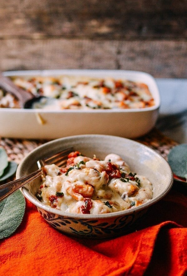 Baked Sweet Potato Gnocchi with Bacon and Sage, by thewoksoflife.com