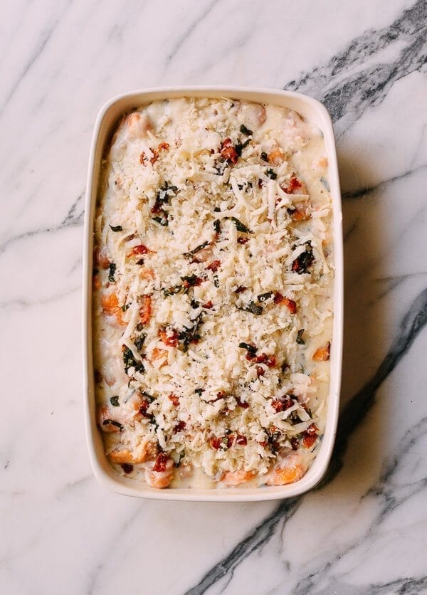 Baked Sweet Potato Gnocchi with Bacon and Sage, by thewoksoflife.com