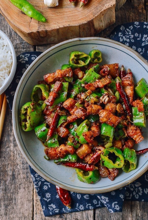 Sichuan Three Pepper Pork Belly Stir-fry, by thewoksoflife.com