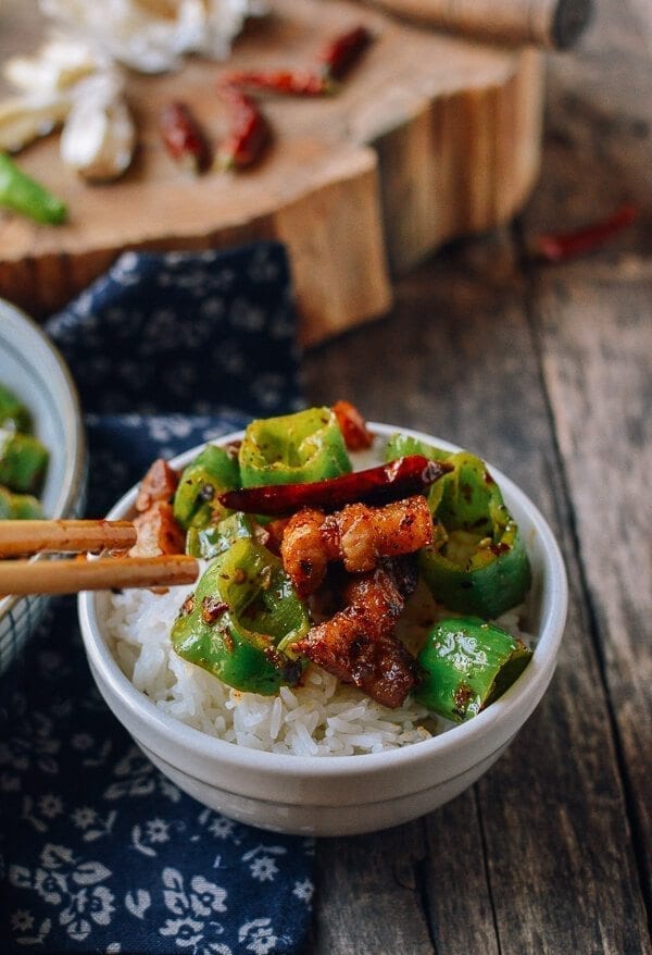Sichuan Three Pepper Pork Belly Stir-fry, by thewoksoflife.com