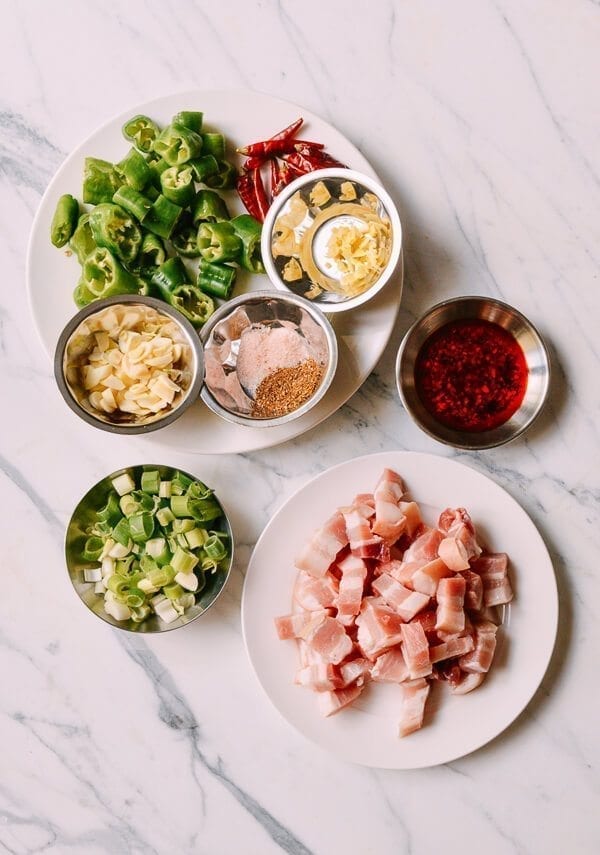 Sichuan Three Pepper Pork Belly Stir-fry, by thewoksoflife.com