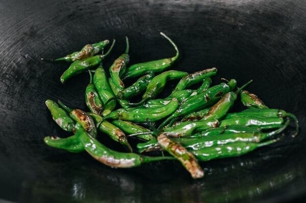 Blistered Shishito Peppers with Sea Salt, by thewoksoflife.com
