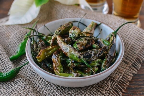 Blistered Shishito Peppers with Sea Salt, by thewoksoflife.com