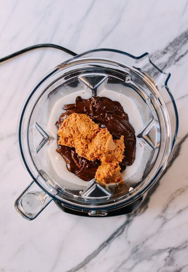 Vegan Chocolate Peanut Butter Silk Tart, by thewoksoflife.com