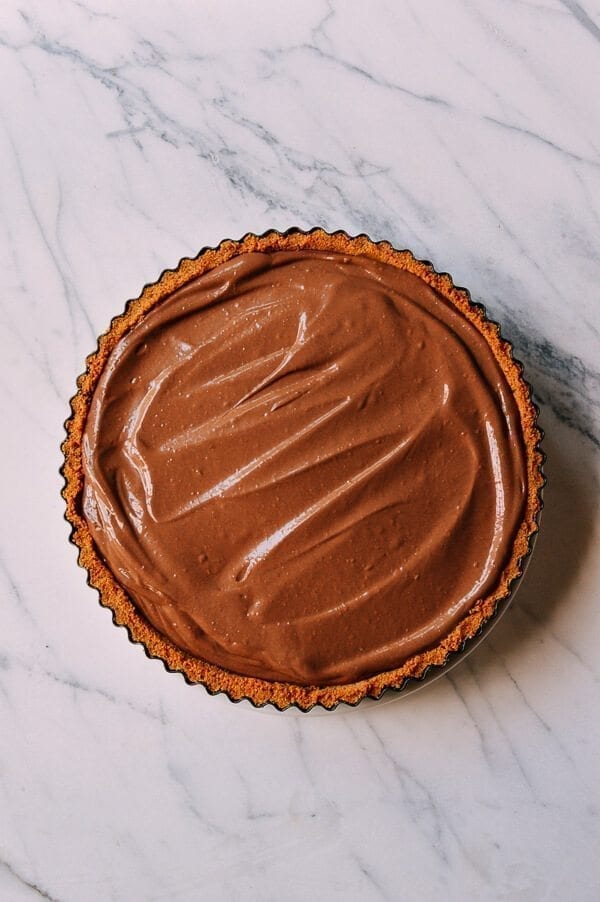 Vegan Chocolate Peanut Butter Silk Tart, by thewoksoflife.com