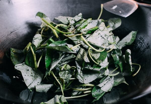 Stir-fried Yam Leaves, by thewoksoflife.com