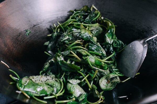 Stir-fried Yam Leaves, by thewoksoflife.com