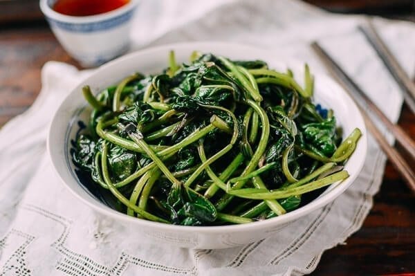 Stir-fried Yam Leaves, by thewoksoflife.com