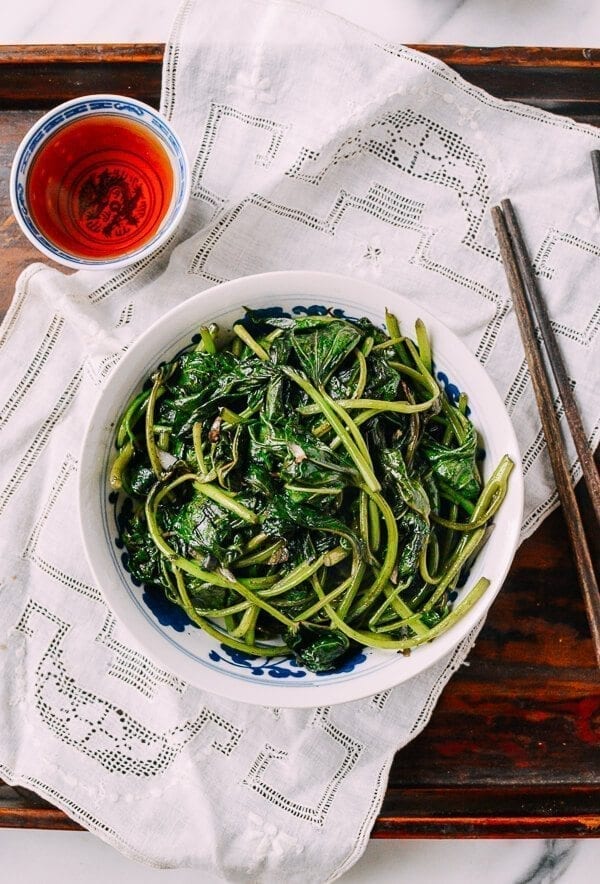 Stir-fried Yam Leaves, by thewoksoflife.com