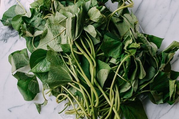Stir-fried Yam Leaves, by thewoksoflife.com