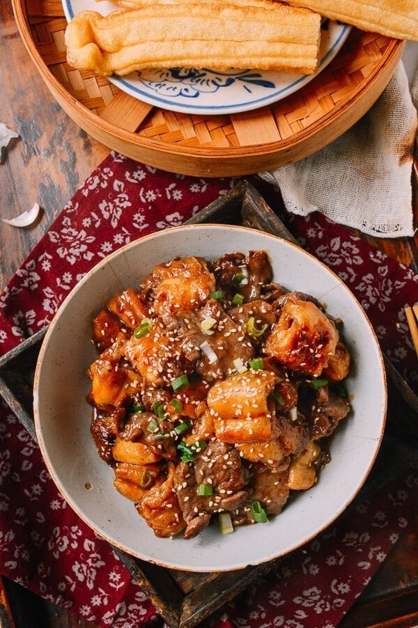 Chinese Beef Stir-Fry with You Tiao, by thewoksoflife.com