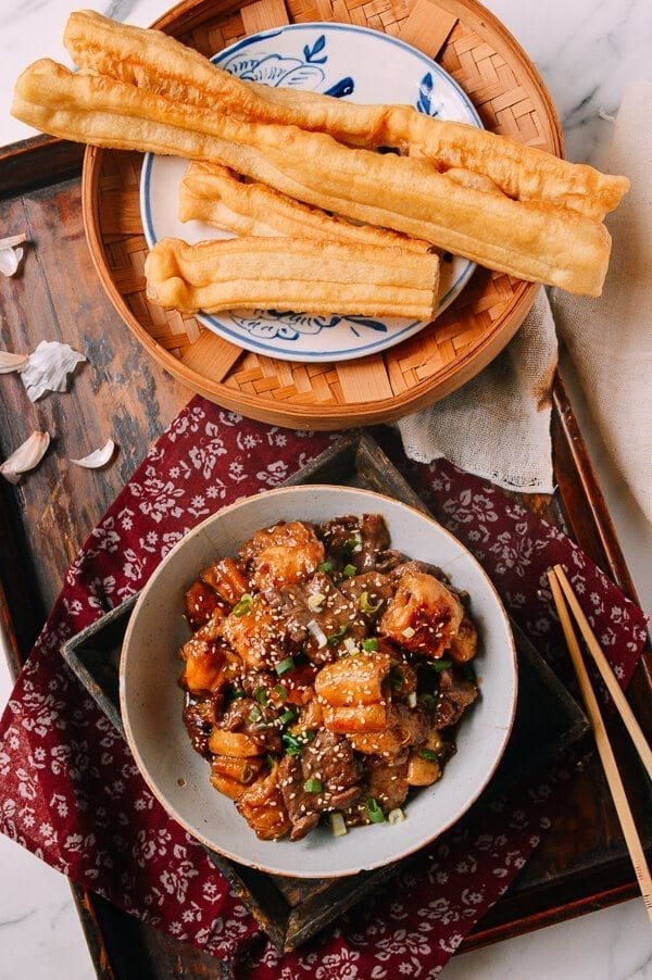 Chinese Beef Stir-Fry with You Tiao, by thewoksoflife.com