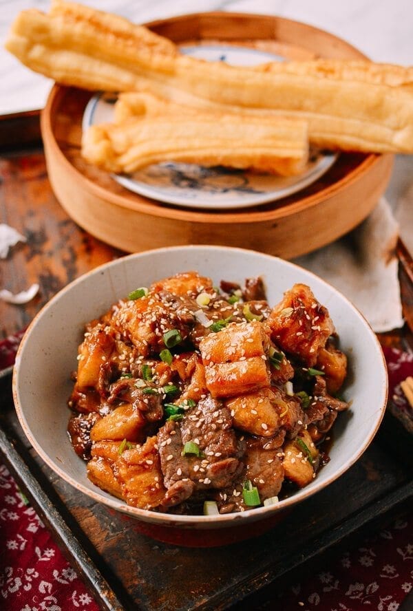 Chinese Beef Stir-Fry with You Tiao, by thewoksoflife.com