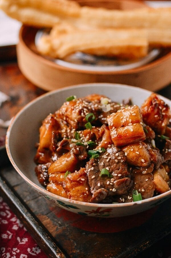 Chinese Beef Stir-Fry with You Tiao, by thewoksoflife.com