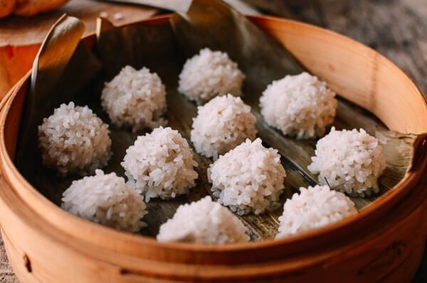Chinese Pearl Meatballs with Sticky Rice, by thewoksoflife.com