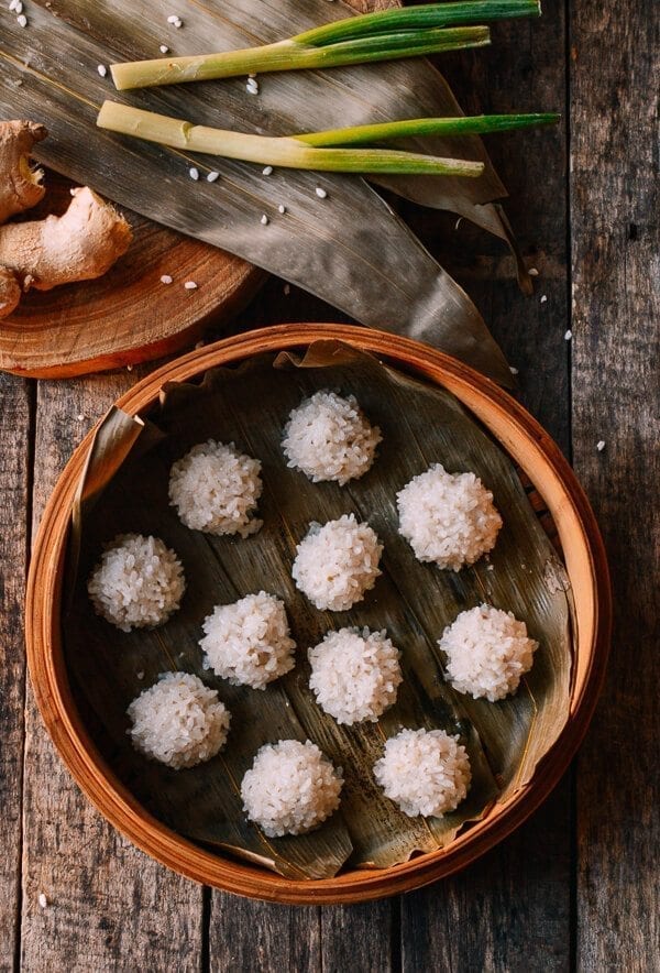 Chinese Pearl Meatballs with Sticky Rice, by thewoksoflife.com