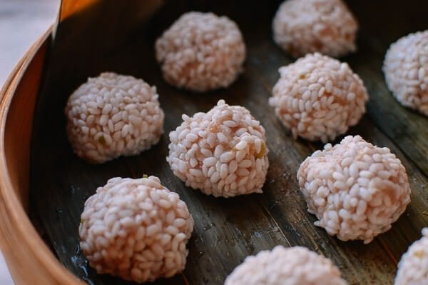 Chinese Pearl Meatballs with Sticky Rice, by thewoksoflife.com
