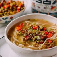 Chinese Pickled Long Bean Noodle Soup, by thewoksoflife.com