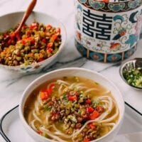 Chinese Pickled Long Bean & Pork Noodle Soup, by thewoksoflife.com