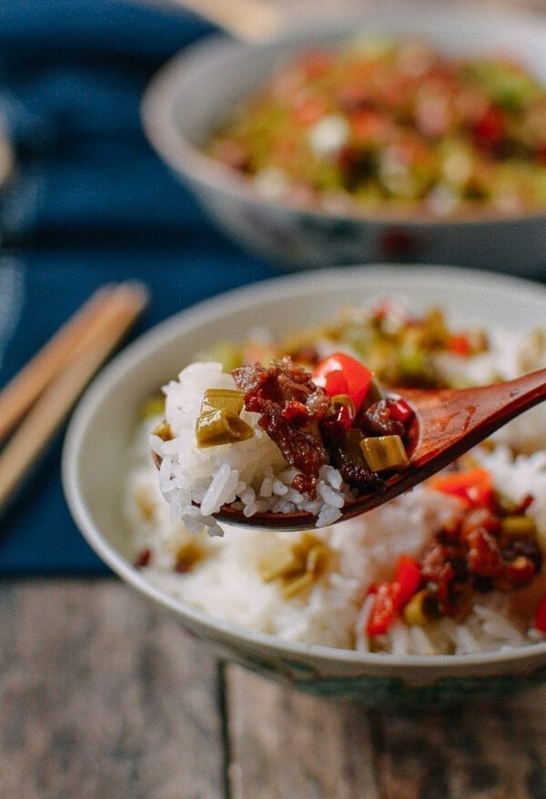 Pickled Long Beans with Pork Stir Fry, by thewoksoflife.com