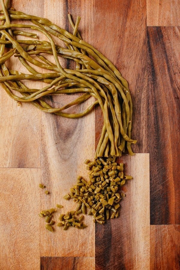 Chinese Pickled Long Beans with Pork, by thewoksoflife.com