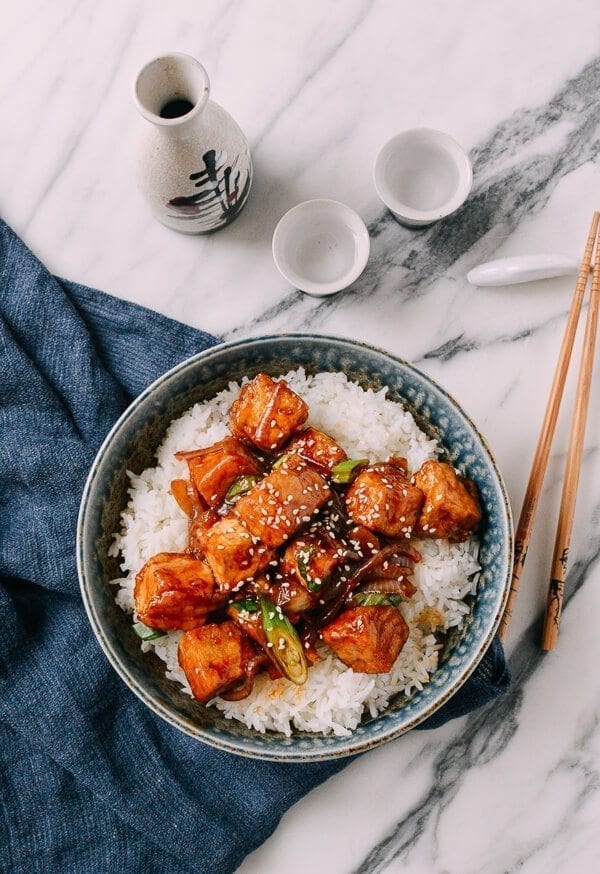 Teriyaki Tofu Rice Bowl, by thewoksoflife.com