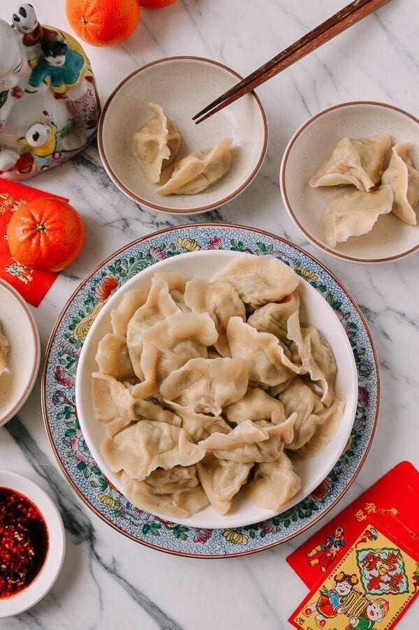 Shandong Pork and Fish Dumplings (Jiaozi), by thewoksoflife.com