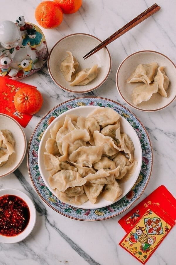 Shandong Pork and Fish Dumplings (Jiaozi), by thewoksoflife.com