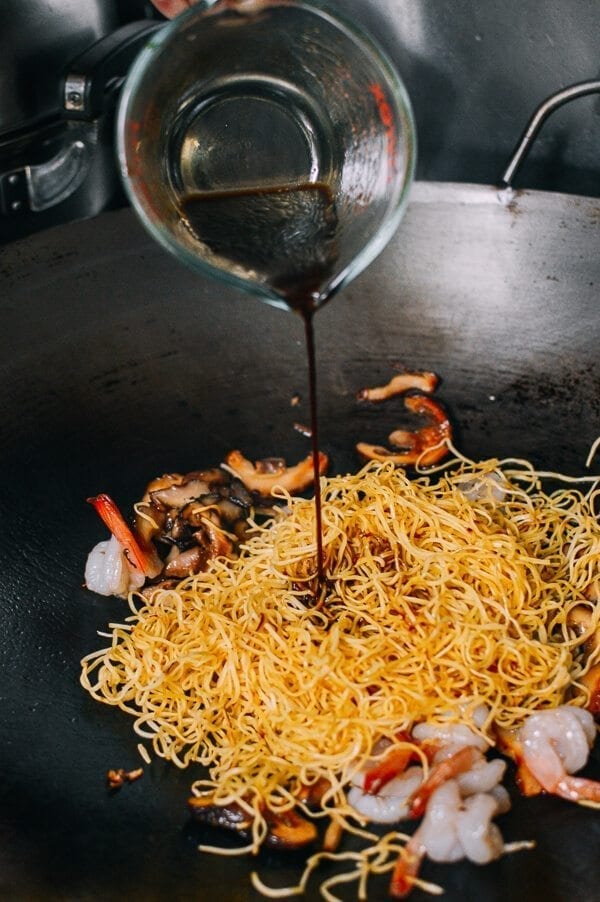 Hong Kong Style Shrimp Chow Mein Noodles, by thewoksoflife.com