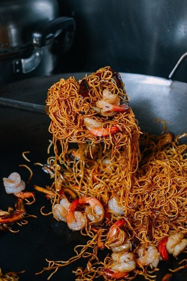 Hong Kong Style Shrimp Chow Mein Noodles, by thewoksoflife.com