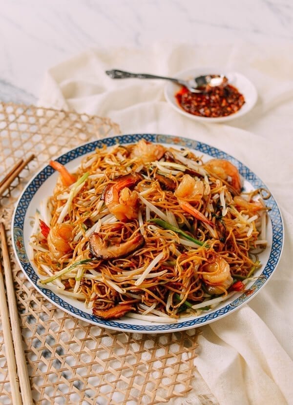 Hong Kong Style Shrimp Chow Mein Noodles, by thewoksoflife.com