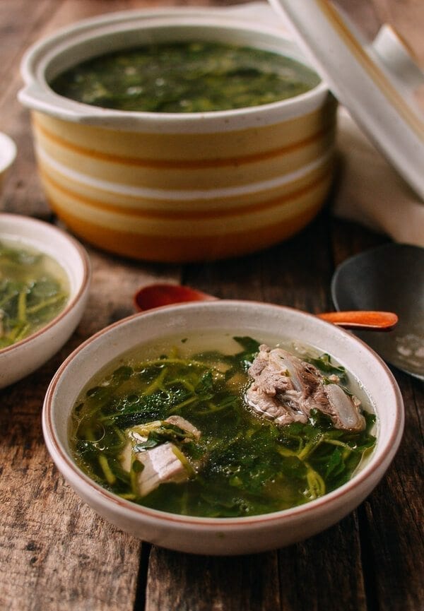 Chinese Watercress Soup with Pork Ribs (Sai Yeung Choy Tong), by thewoksoflife.com