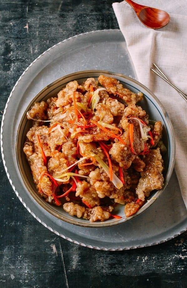 Dongbei Guo Bao Rou (Crispy Sweet & Sour Pork), by thewoksoflife.com