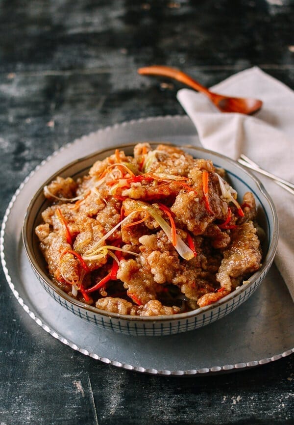 Dongbei Guo Bao Rou (Crispy Sweet & Sour Pork), by thewoksoflife.com