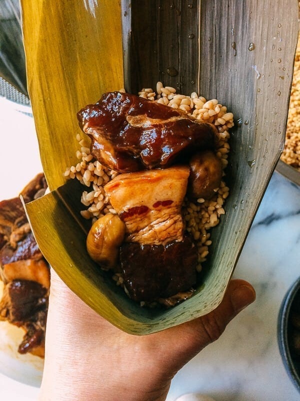 Shanghai Style Pork Zongzi (Sticky Rice Dumplings), by thewoksoflife.com