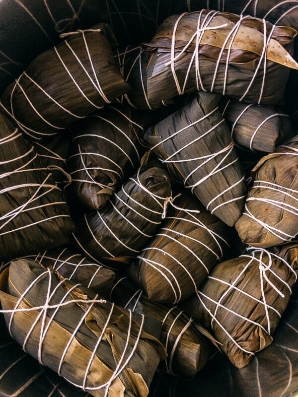 Shanghai Style Pork Zongzi (Sticky Rice Dumplings), by thewoksoflife.com