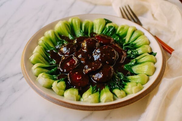 Braised Chinese Mushrooms with Bok Choy, by thewoksoflife.com