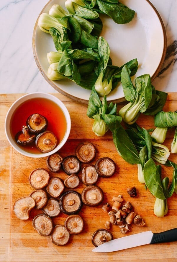 Braised Chinese Mushrooms with Bok Choy, by thewoksoflife.com