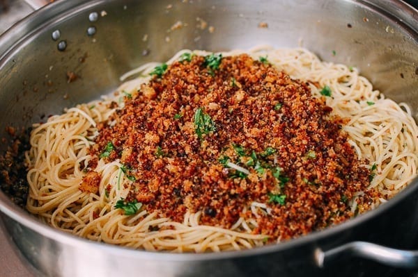 Spaghetti with Breadcrumbs & Anchovies, by thewoksoflife.com
