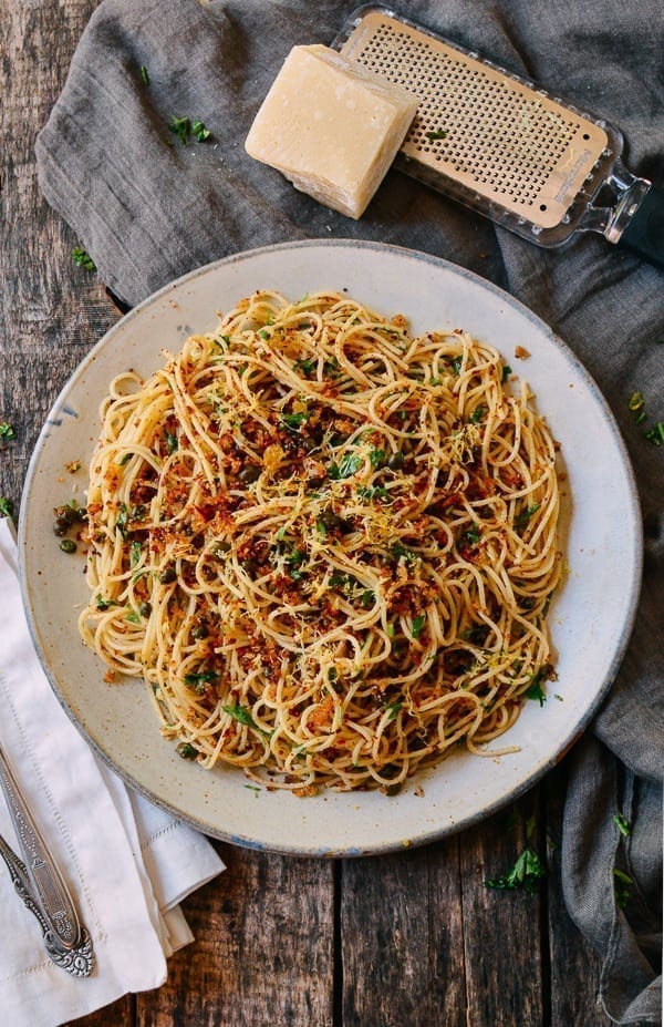 Spaghetti with Breadcrumbs & Anchovies, by thewoksoflife.com