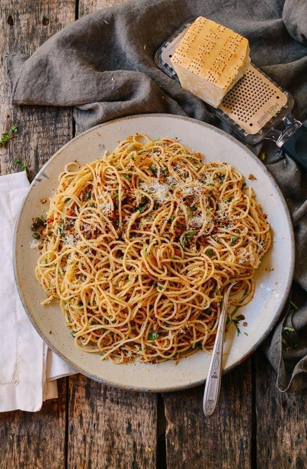 Spaghetti with Breadcrumbs & Anchovies, by thewoksoflife.com