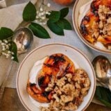 Grilled Peach Crisps with Yogurt, by thewoksoflife.com