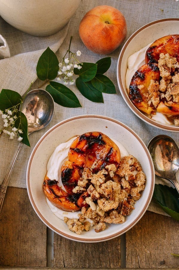 Grilled Peach Crisps with Yogurt