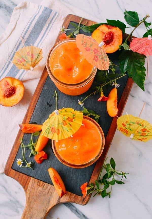 Frozen Peach Daiquiris, by thewoksoflife.com