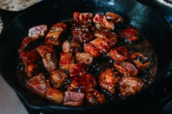 Steak Bites with Miso Ginger Dressing, by thewoksoflife.com