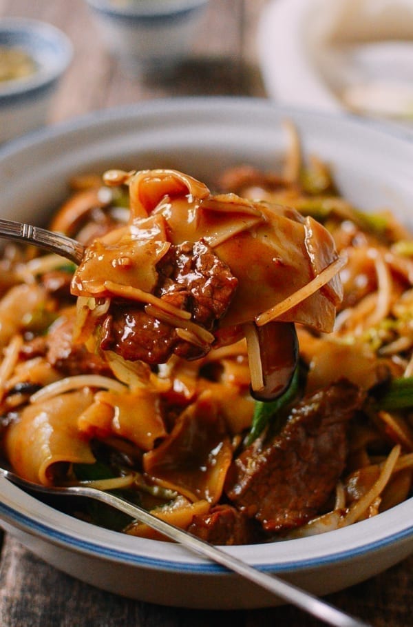 Saucy Beef Chow Ho Fun Noodles, by thewoksoflife.com