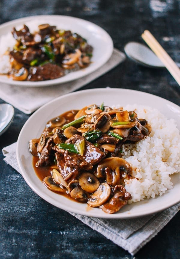 Beef and Mushroom Stir-Fry Rice Plate