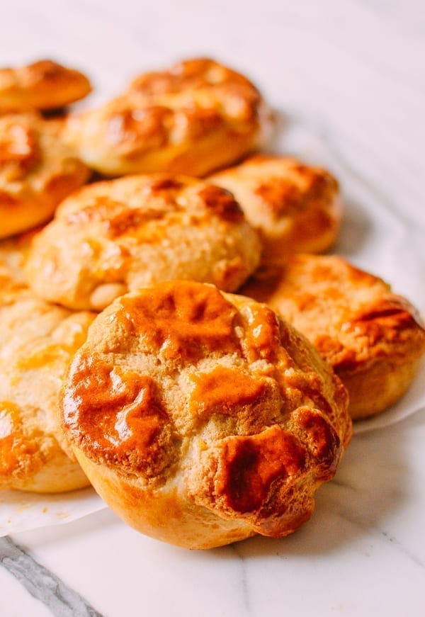Chinese Pineapple Buns with Roast Pork Filling, by thewoksoflife.com